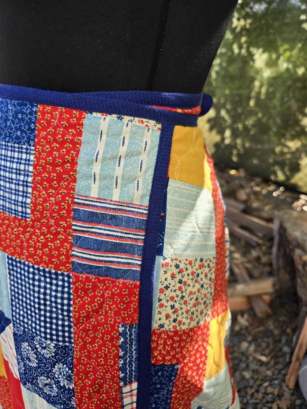 Vtg 70's Patchwork Wrap Maxi Skirt Cottagecore Americana Boho-Hippie Grandmacore - Picture 3 of 9